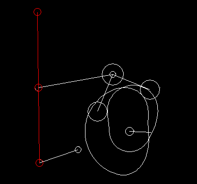 Cam with linkage: double cam with four-bar mechanism to move a working point on the coupler (red) approximately linear